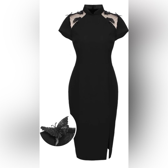 Retro Stage Dresses & Skirts - Black 1960s Butterfly Backless Pencil Dress